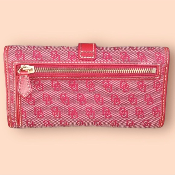Dooney & Bourke Red Leather Zip Long Wallet -Red and Pink canvas signature - Picture 7 of 8